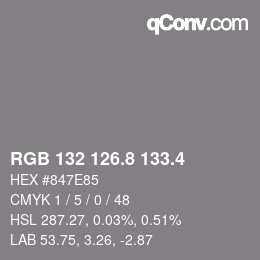 カラーコード: RGB 132 126.8 133.4 | qconv.com