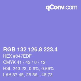カラーコード: RGB 132 126.8 223.4 | qconv.com