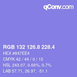 カラーコード: RGB 132 126.8 228.4 | qconv.com