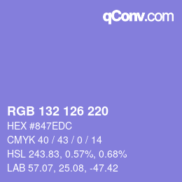 カラーコード: RGB 132 126 220 | qconv.com