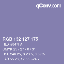 颜色代码: RGB 132 127 175 | qconv.com