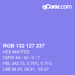 Color code: RGB 132 127 237 | qconv.com