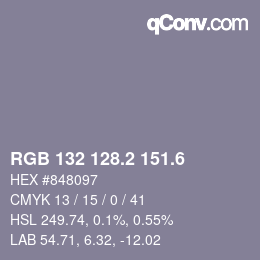 カラーコード: RGB 132 128.2 151.6 | qconv.com
