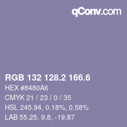 カラーコード: RGB 132 128.2 166.6 | qconv.com