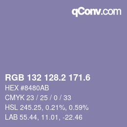 カラーコード: RGB 132 128.2 171.6 | qconv.com