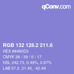 カラーコード: RGB 132 128.2 211.6 | qconv.com