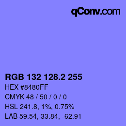 カラーコード: RGB 132 128.2 255 | qconv.com