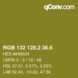 カラーコード: RGB 132 128.2 36.6 | qconv.com