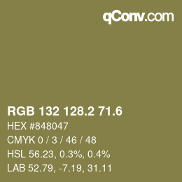 カラーコード: RGB 132 128.2 71.6 | qconv.com