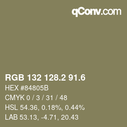 カラーコード: RGB 132 128.2 91.6 | qconv.com