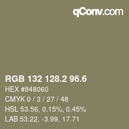 カラーコード: RGB 132 128.2 96.6 | qconv.com
