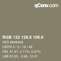 カラーコード: RGB 132 128.6 106.6 | qconv.com