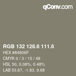 カラーコード: RGB 132 128.6 111.6 | qconv.com