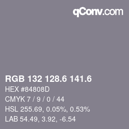 カラーコード: RGB 132 128.6 141.6 | qconv.com