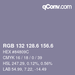 カラーコード: RGB 132 128.6 156.6 | qconv.com