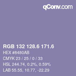 カラーコード: RGB 132 128.6 171.6 | qconv.com