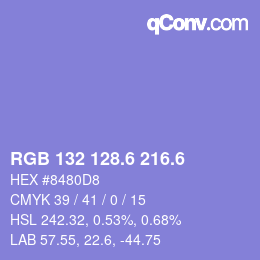 カラーコード: RGB 132 128.6 216.6 | qconv.com