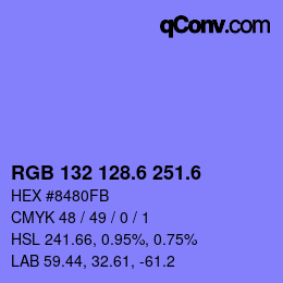 カラーコード: RGB 132 128.6 251.6 | qconv.com
