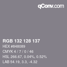 颜色代码: RGB 132 128 137 | qconv.com
