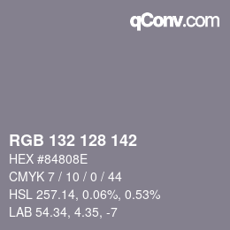 Color code: RGB 132 128 142 | qconv.com
