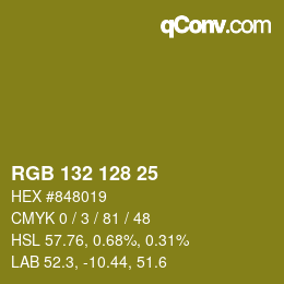 カラーコード: RGB 132 128 25 | qconv.com