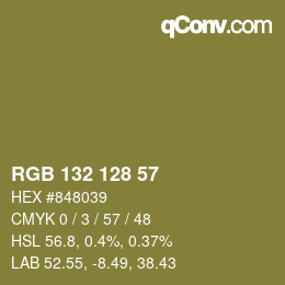 カラーコード: RGB 132 128 57 | qconv.com