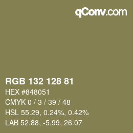 Color code: RGB 132 128 81 | qconv.com