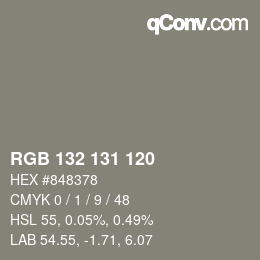 Color code: RGB 132 131 120 | qconv.com