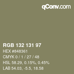 Color code: RGB 132 131 97 | qconv.com