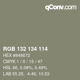 Color code: RGB 132 134 114 | qconv.com