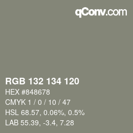 Color code: RGB 132 134 120 | qconv.com