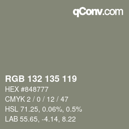 Color code: RGB 132 135 119 | qconv.com