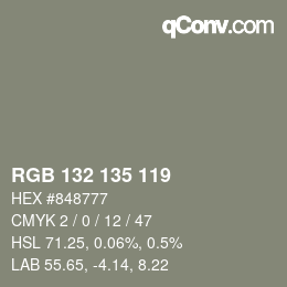 Color code: RGB 132 135 119 | qconv.com