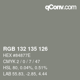 Color code: RGB 132 135 126 | qconv.com