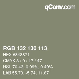 Color code: RGB 132 136 113 | qconv.com