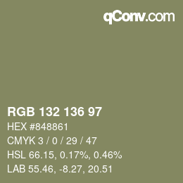 Color code: RGB 132 136 97 | qconv.com