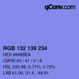 カラーコード: RGB 132 139 234 | qconv.com