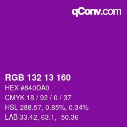 Color code: RGB 132 13 160 | qconv.com
