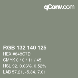 Código de color: RGB 132 140 125 | qconv.com