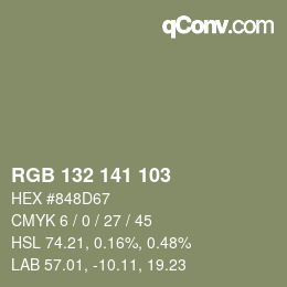Color code: RGB 132 141 103 | qconv.com