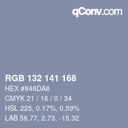 Color code: RGB 132 141 168 | qconv.com