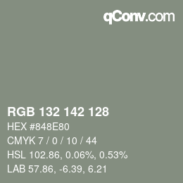 Color code: RGB 132 142 128 | qconv.com