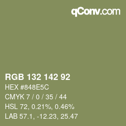 Color code: RGB 132 142 92 | qconv.com