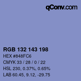 カラーコード: RGB 132 143 198 | qconv.com
