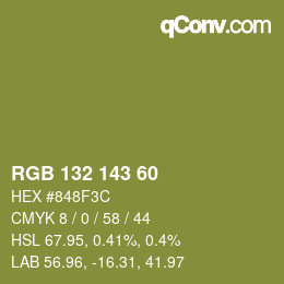 Color code: RGB 132 143 60 | qconv.com