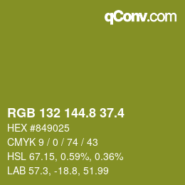 カラーコード: RGB 132 144.8 37.4 | qconv.com