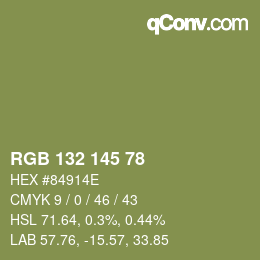 Color code: RGB 132 145 78 | qconv.com