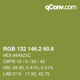 カラーコード: RGB 132 146.2 60.6 | qconv.com