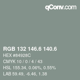 カラーコード: RGB 132 146.6 140.6 | qconv.com