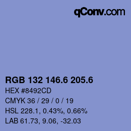 カラーコード: RGB 132 146.6 205.6 | qconv.com